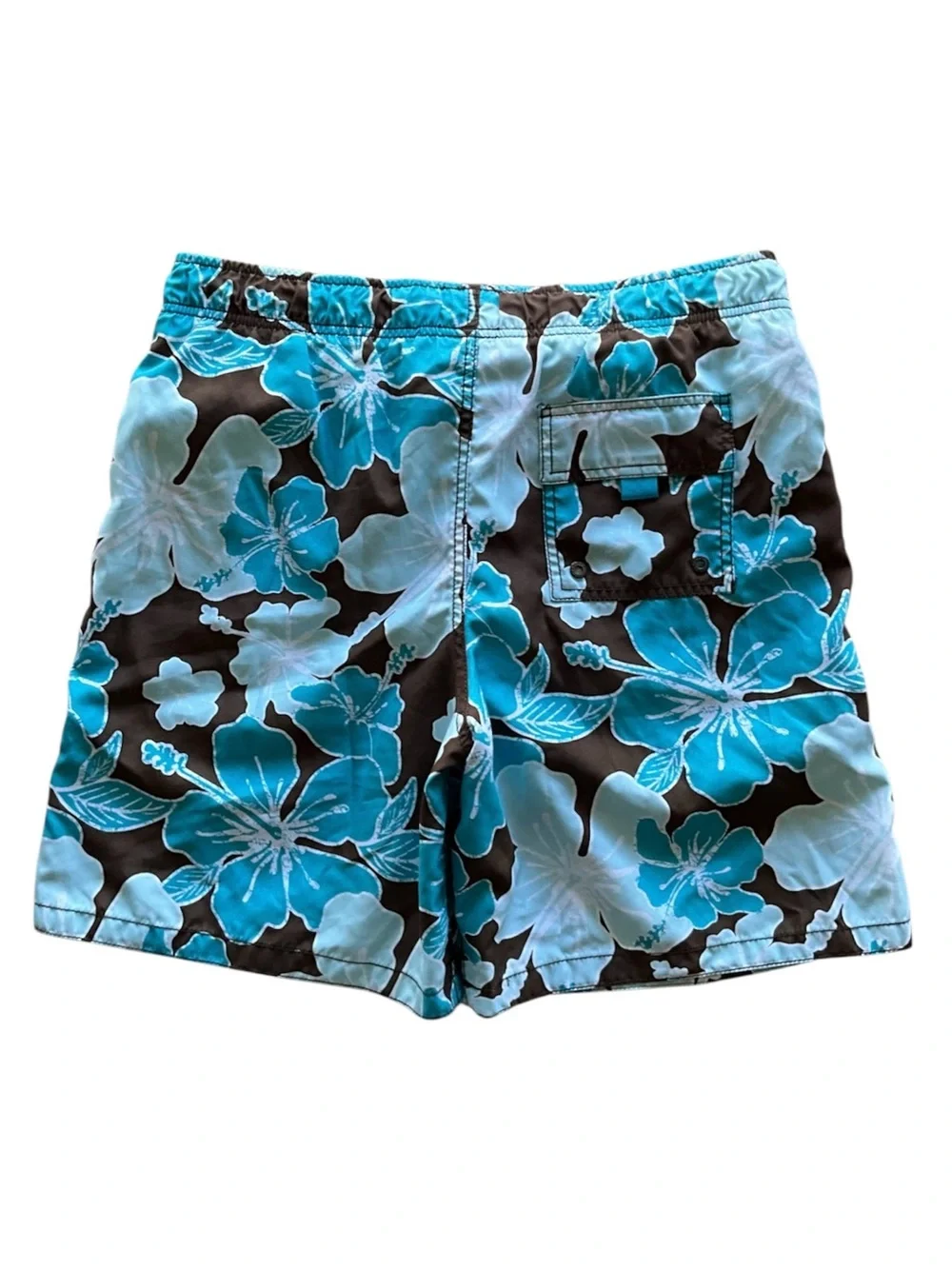 Merona Teal and Brown Floral Swim Trunks with Mesh Liner